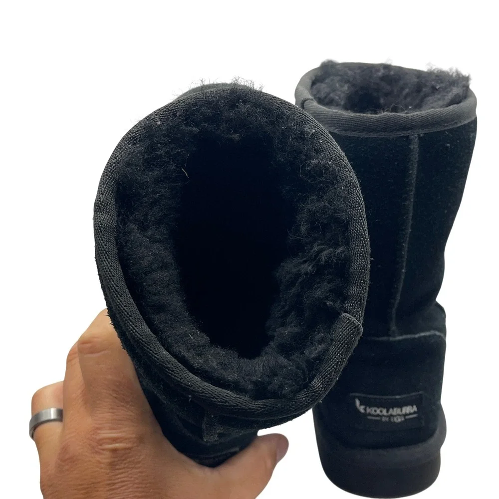 Koolaburra by UGG Victoria Black Suede Faux Fur Short Boots 1017090 Womens 7